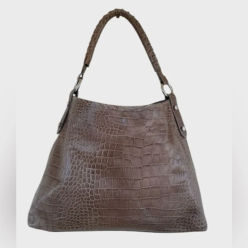 Maurizio Taiuti Italian Leather Croc Embossed Hobo Shoulder Bag